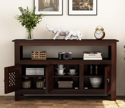 RK Wood Solid Sheesham Wood Sideboard Cabinet with Open Shelf Wooden