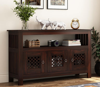 RK Wood Solid Sheesham Wood Sideboard Cabinet with Open Shelf Wooden