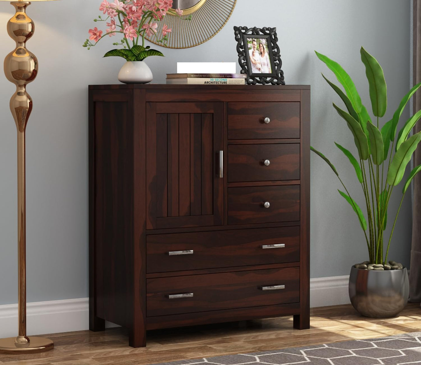 RK Deck Solid Sheesham Wood Sideboard Cabinet with Drawers & Door