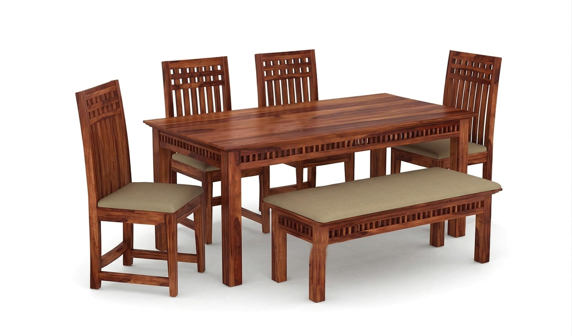 RK Wood Solid Sheesham Wood 6-Seater Dining Table Set with Bench &