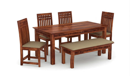 RK Wood Solid Sheesham Wood 6-Seater Dining Table Set with Bench &