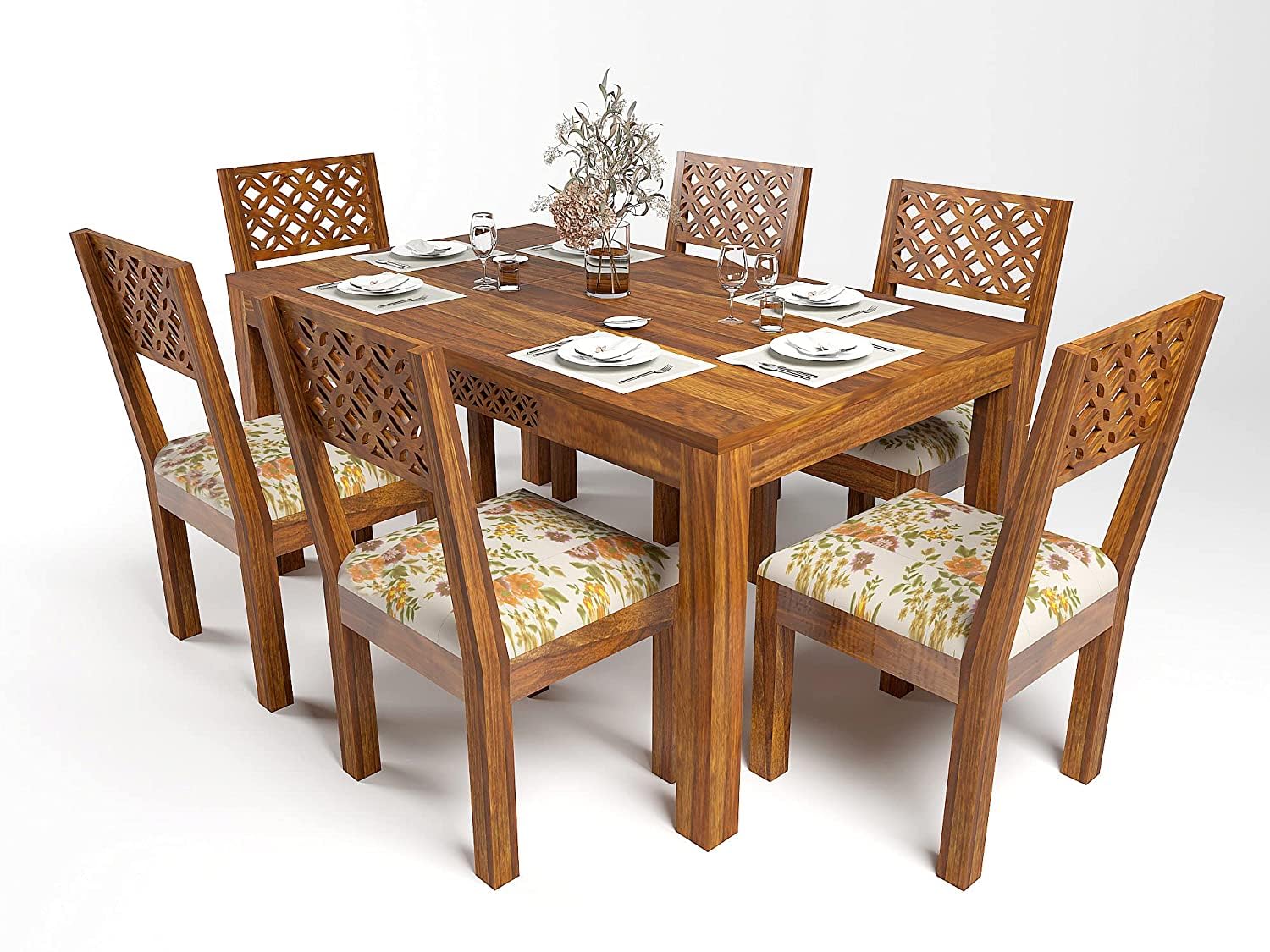 RK WOOD Solid Sheesham Wood Dining Table Set of 6 | Wooden 6 Seater