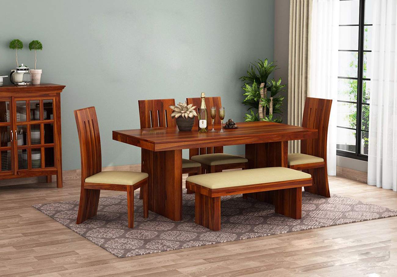RK WOOD Sheesham Wood 6 Seater Dining Table Set With 4 Chairs & 1