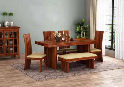 RK WOOD Sheesham Wood 6 Seater Dining Table Set With 4 Chairs & 1