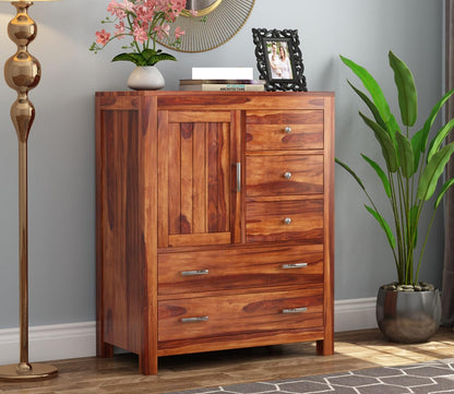 RK Deck Solid Sheesham Wood Sideboard Cabinet with Drawers & Door