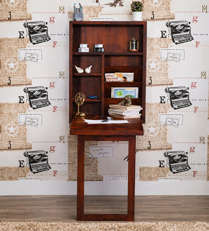 RK WOOD Folding Wall Mounted Study Table Wooden Desk with Storage