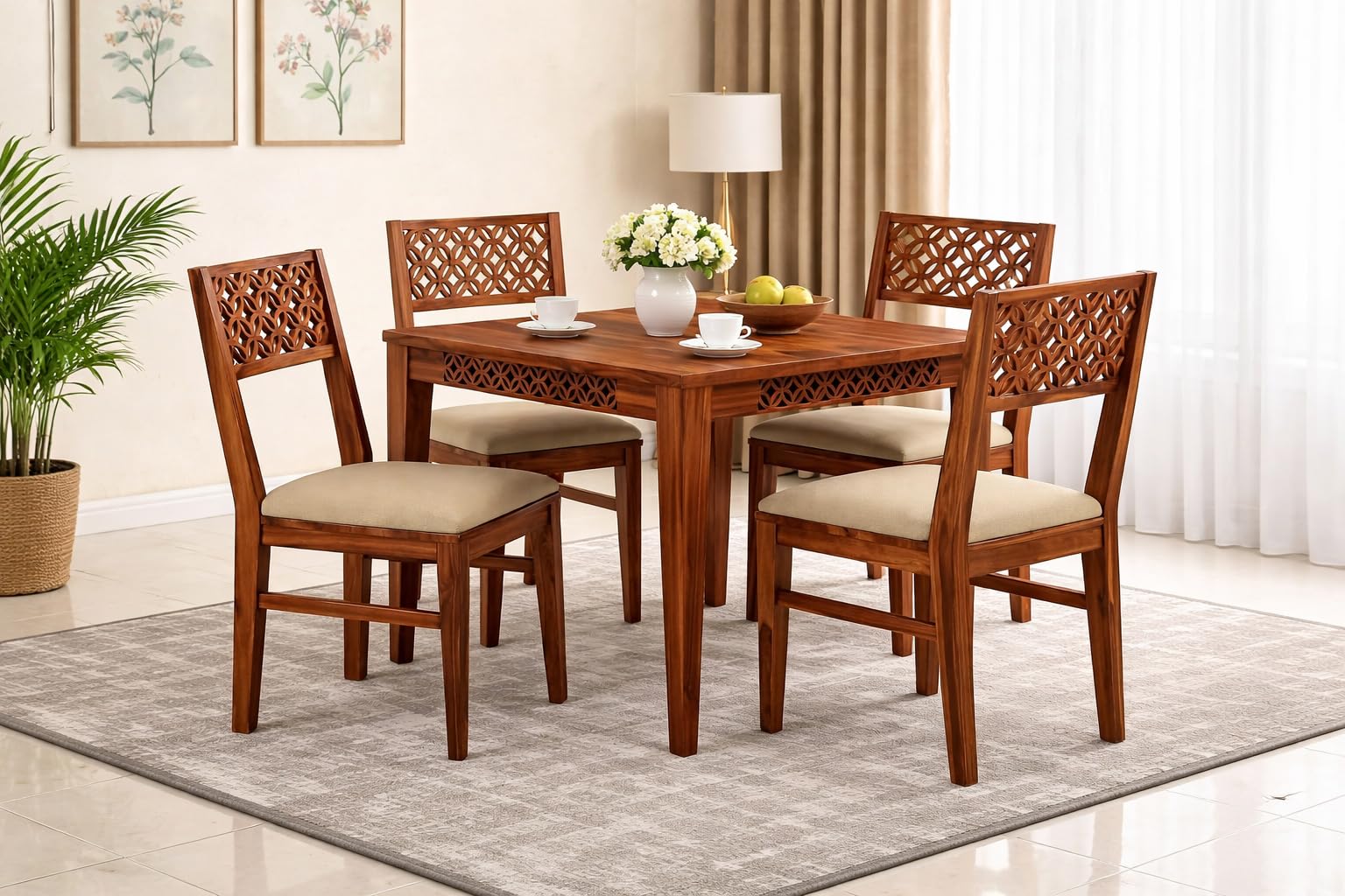RK Wood Solid Sheesham Wood Dining Table Set of 4 | Wooden 4 Seater