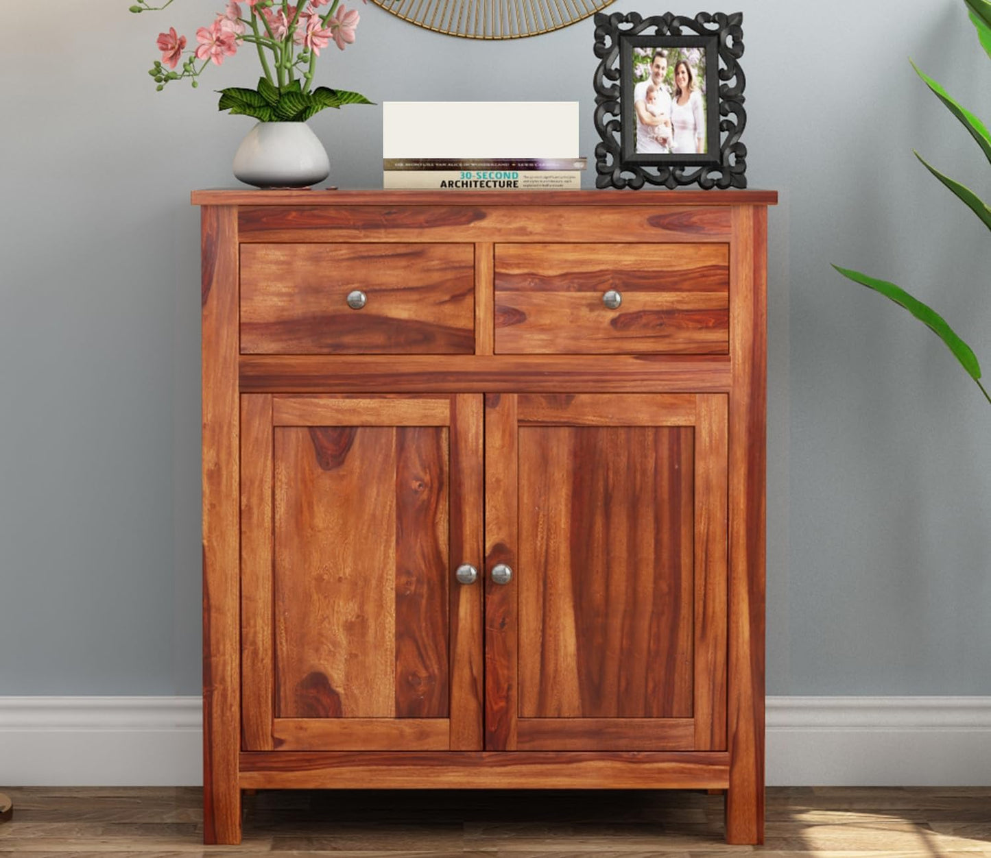 RK Deck Solid Sheesham Wood Sideboard Cabinet 2 Door 2 Drawer Storage