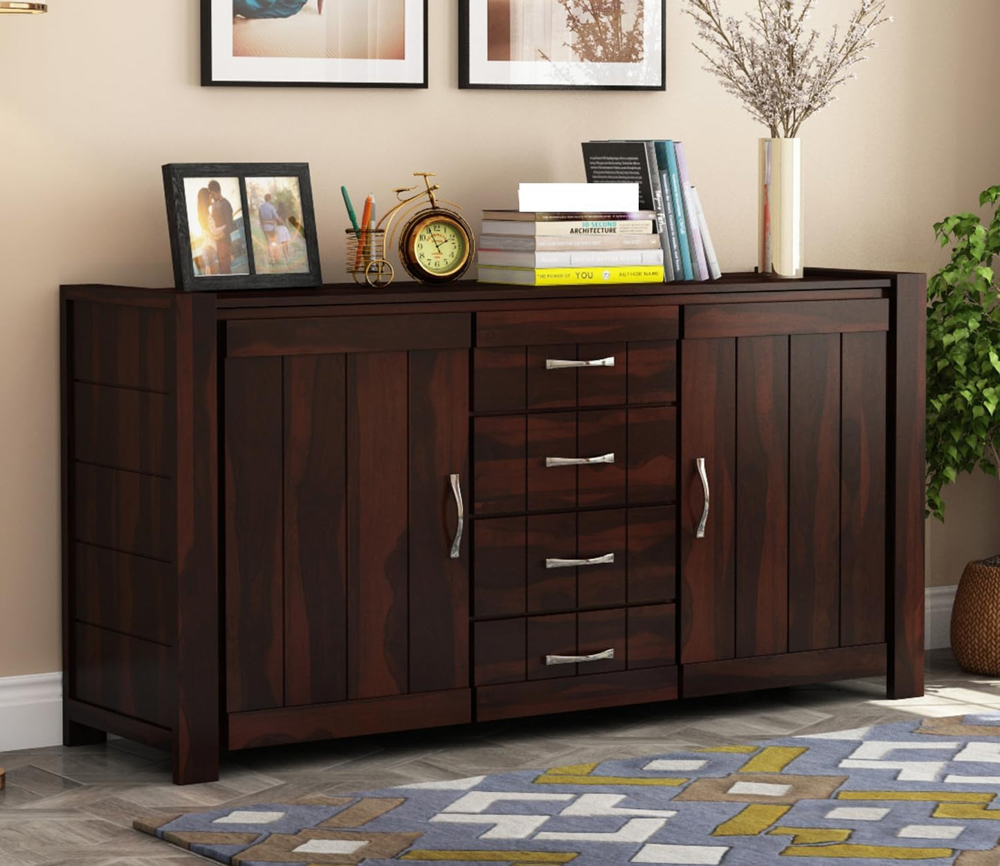 RK Wood Solid Sheesham Wood Sideboard Cabinet Wooden Storage Buffet