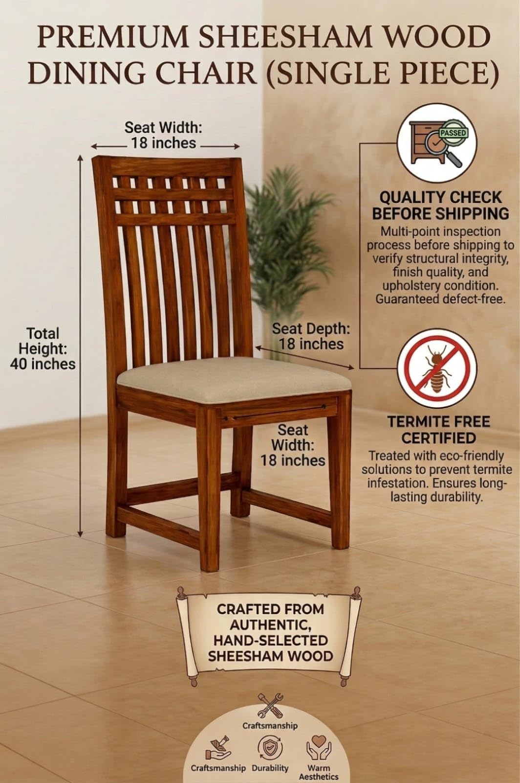 RK Wood Solid Sheesham Wood 6-Seater Dining Table Set with Bench &