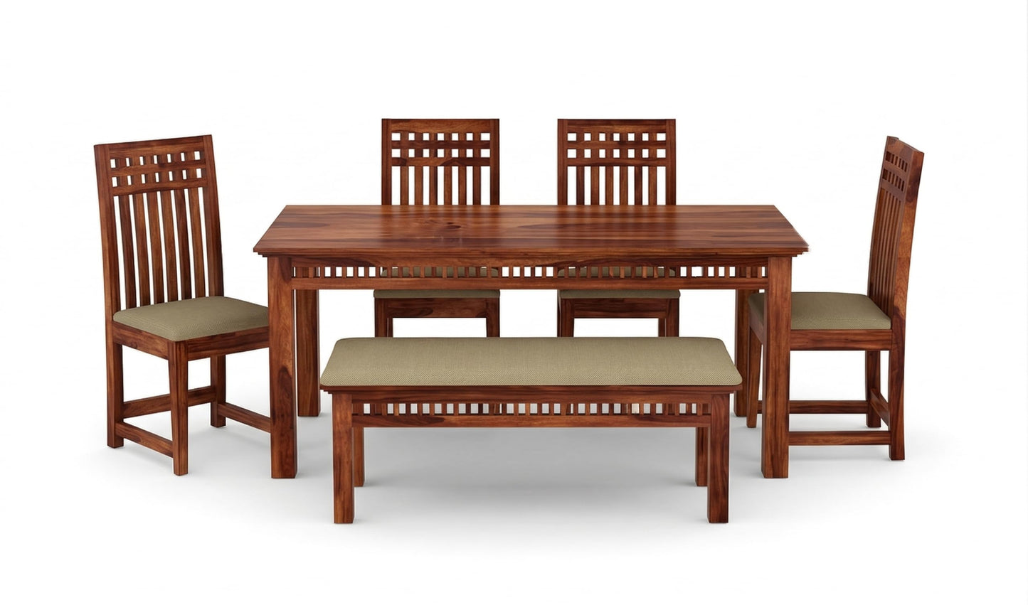 RK Wood Solid Sheesham Wood 6-Seater Dining Table Set with Bench &