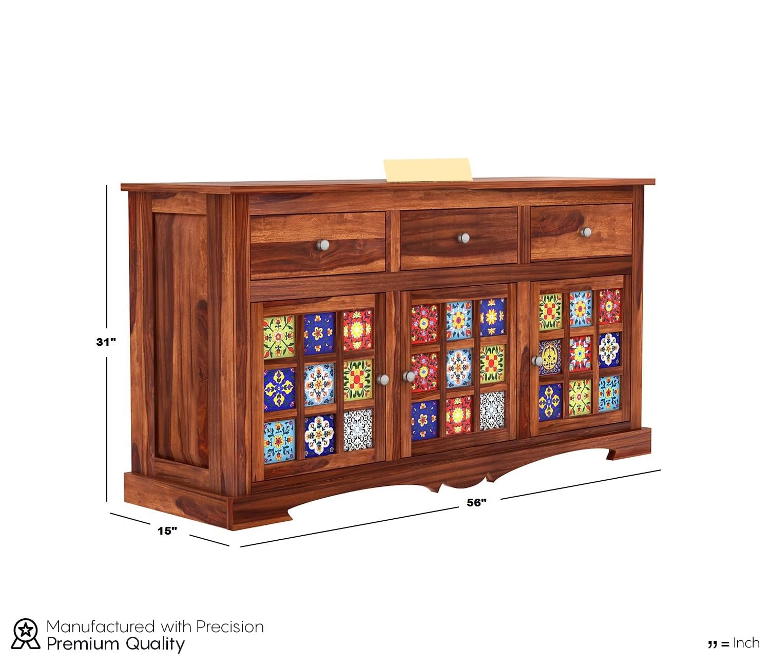 RK Wood Solid Sheesham Wood Sideboard Cabinet Wooden Storage Buffet