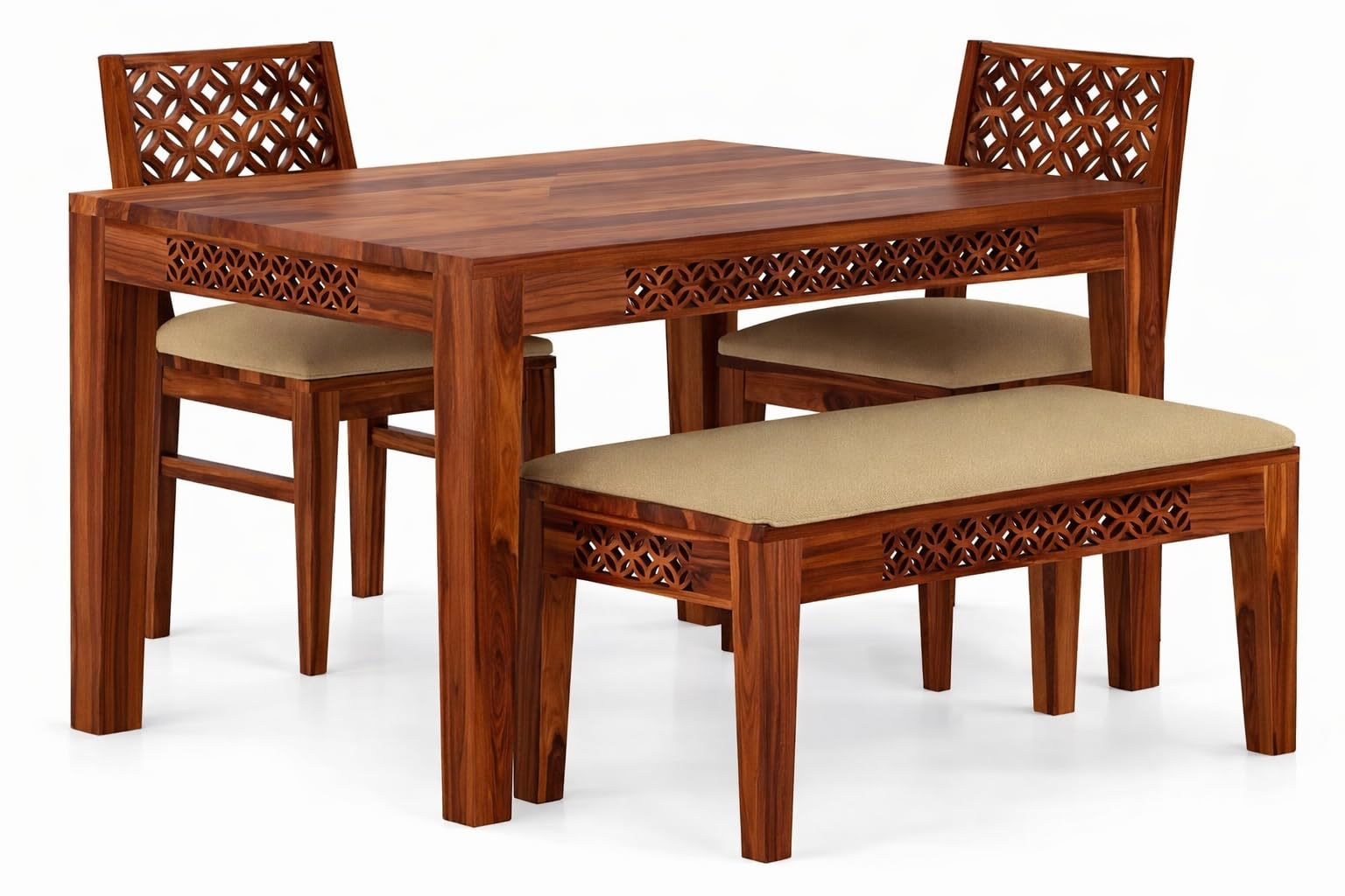 RK WOOD Solid Sheesham Dining Table Set 4 Seater Wooden Furniture with