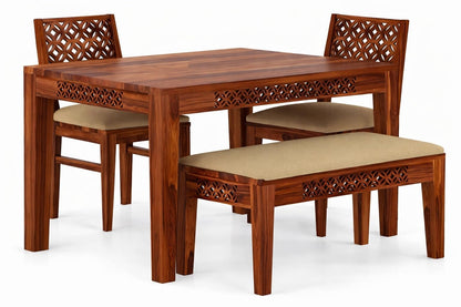 RK WOOD Solid Sheesham Dining Table Set 4 Seater Wooden Furniture with