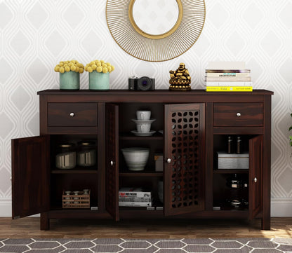 RK Deck Solid Sheesham Wood Sideboard Cabinet 4 Door 2 Drawer Storage