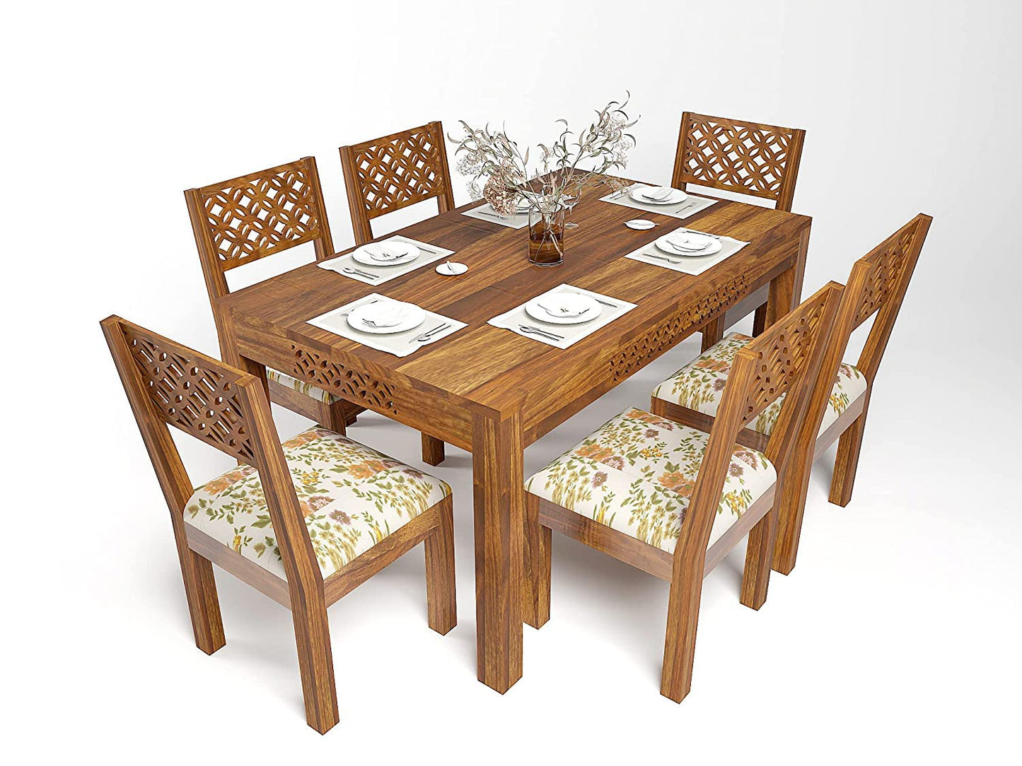 RK WOOD Solid Sheesham Wood Dining Table Set of 6 | Wooden 6 Seater