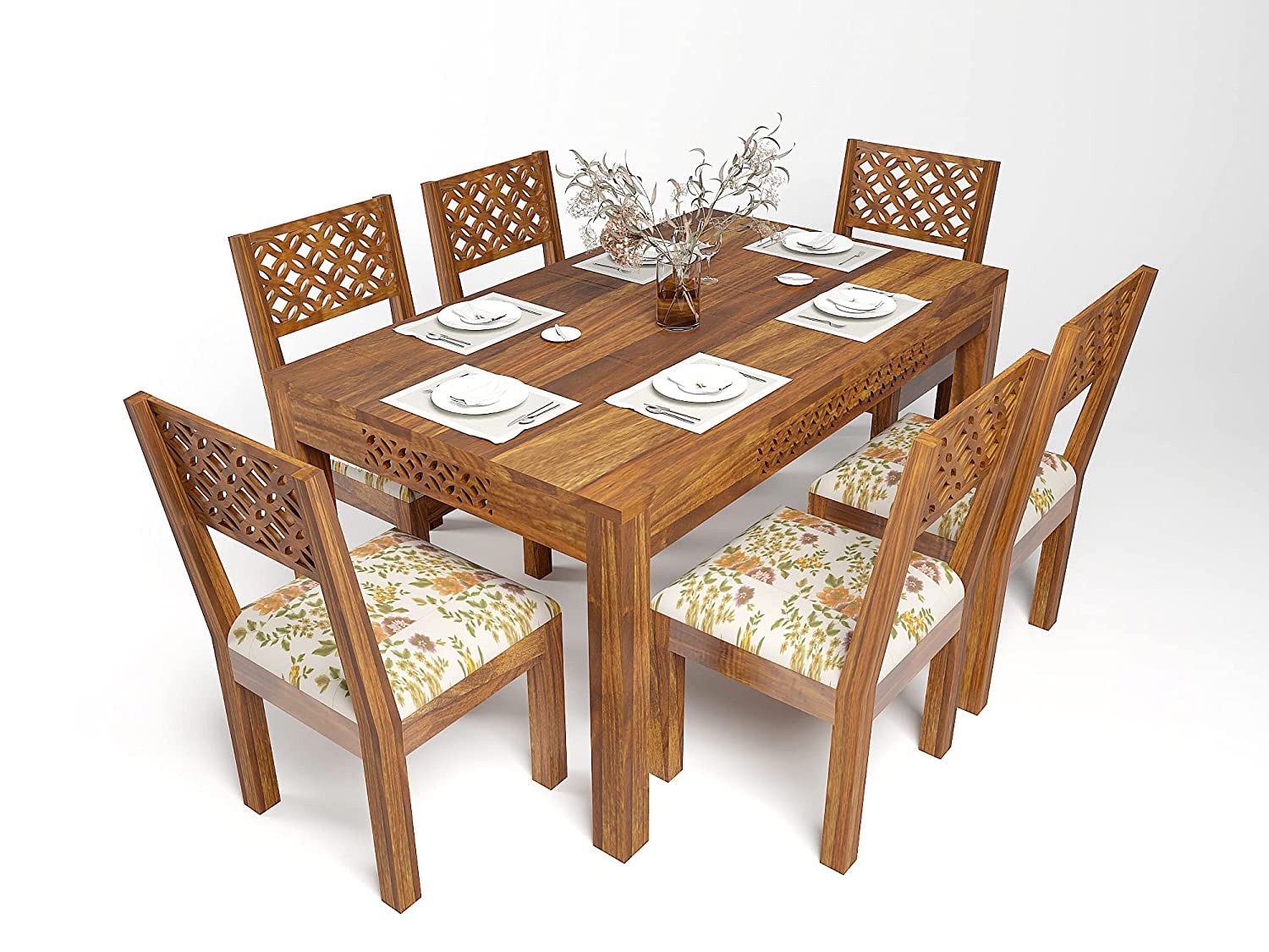RK WOOD Solid Sheesham Wood Dining Table Set of 6 | Wooden 6 Seater