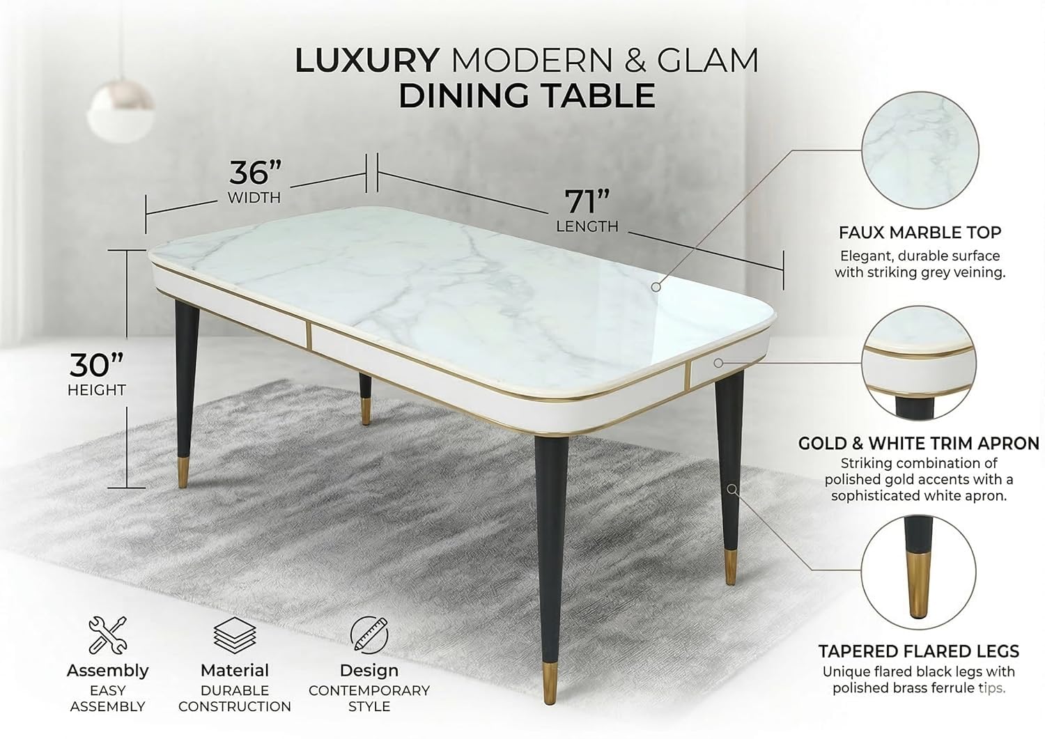 Premium 6 Seater Dining Table Set with Nano Composite Marble Top |