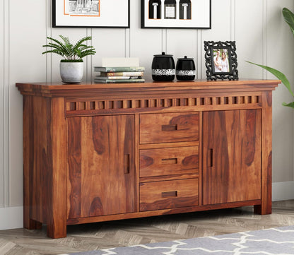 RK Deck Solid Sheesham Wood Sideboard Cabinet 3 Drawer 2 Door Storage