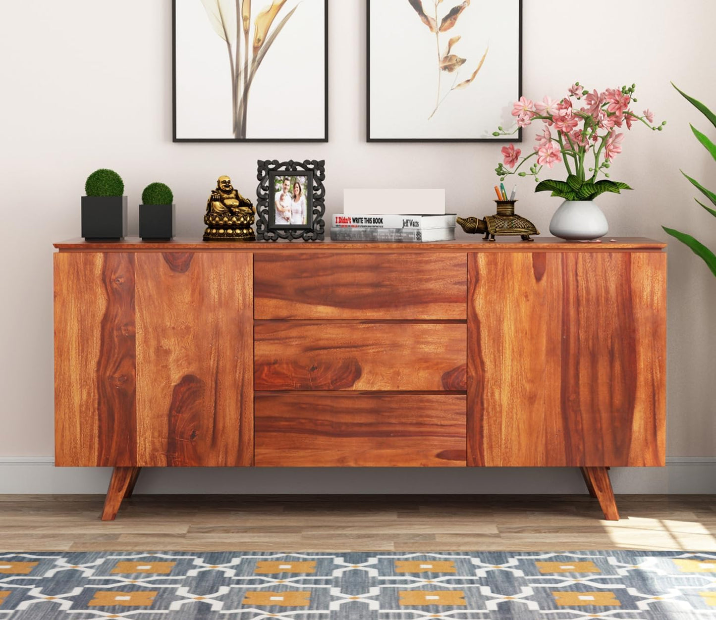 RK Wood Solid Sheesham Wood Sideboard Cabinet Wooden Storage Buffet