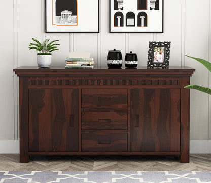 RK Deck Solid Sheesham Wood Sideboard Cabinet 3 Drawer 2 Door Storage