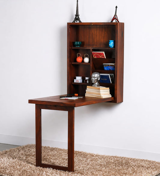 RK WOOD Folding Wall Mounted Study Table Wooden Desk with Storage