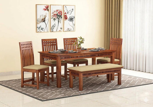RK Wood Solid Sheesham Wood 6-Seater Dining Table Set with Bench &