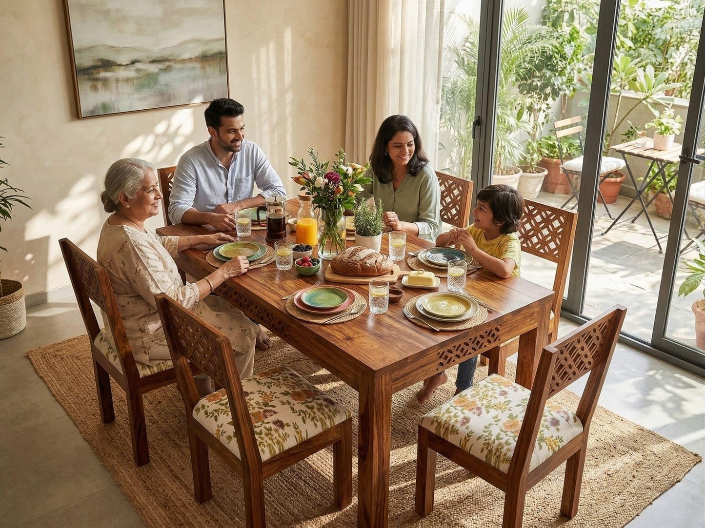 RK WOOD Solid Sheesham Wood Dining Table Set of 6 | Wooden 6 Seater