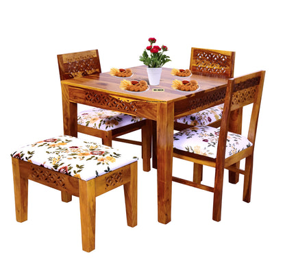 RK Deck Honey Finish Solid Wood Dining Table Set 4 Seater | Wooden